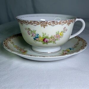 Vintage MS Fine China Teacup Saucer Set Made in Japan Floral Antique Collectible